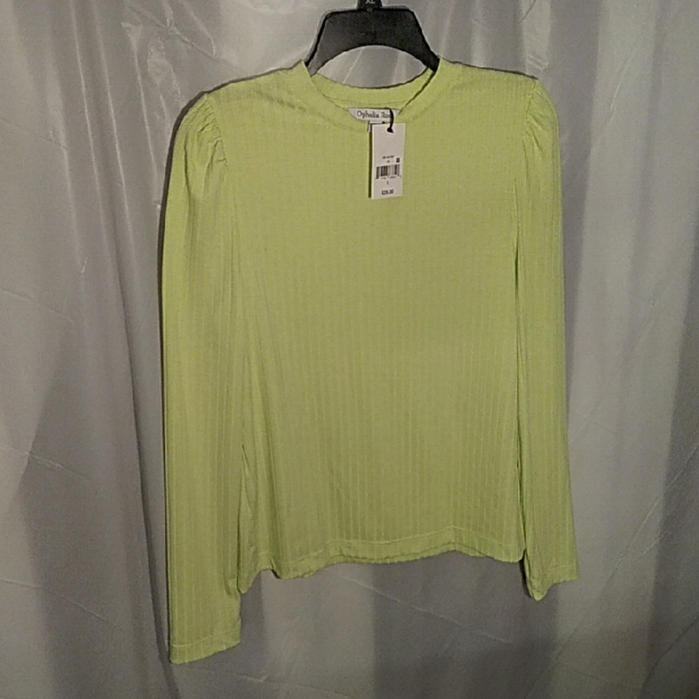 Green Ribbed Long Sleeve Blouse with Mandarin Collar